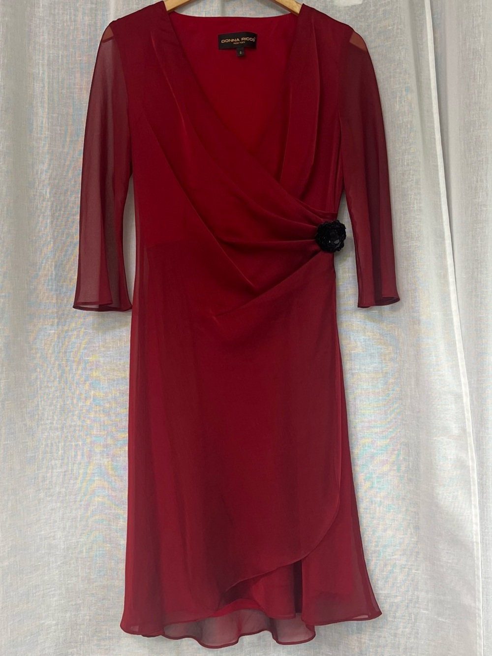 Donna Ricco Burgundy Chiffon Faux-Wrap Midi Dress